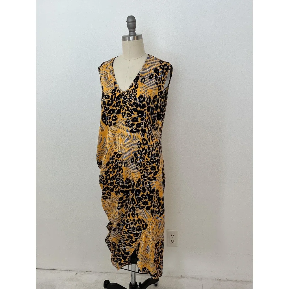 Maria Cornejo Silk Dress Animalia Bias Cut Womens 4 Leopard Animal Print USA - Picture 3 of 15